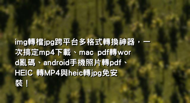 img轉檔jpg跨平台多格式轉換神器，一次搞定mp4下載、mac pdf轉word亂碼、android手機照片轉pdf、HEIC 轉MP4與heic轉jpg免安裝！