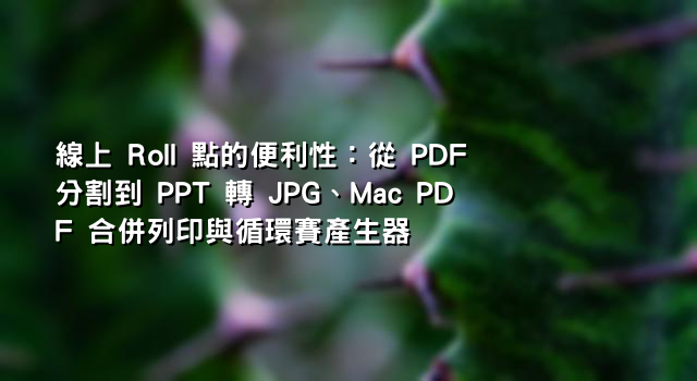 線上 Roll 點的便利性：從 PDF 分割到 PPT 轉 JPG、Mac PDF 合併列印與循環賽產生器