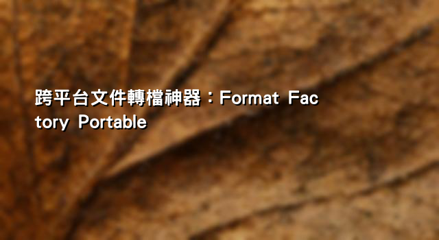跨平台文件轉檔神器：Format Factory Portable